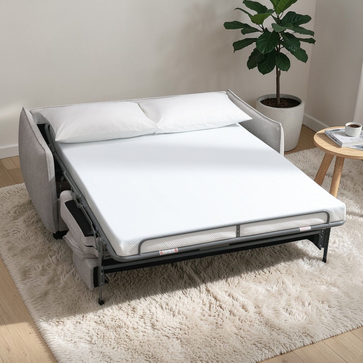 Beige Sleeper Sofa with Memory Foam Mattress