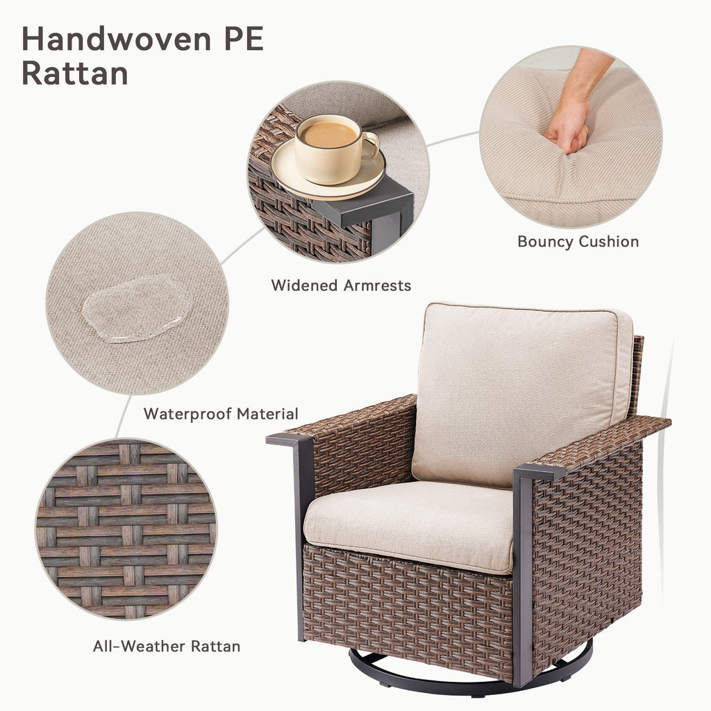 Outdoor Swivel Rocking Chairs with Ergonomic Support - Brown or Gray