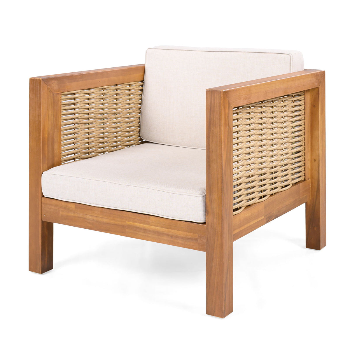 Outdoor Club Chair with Wicker Armrest - Beige