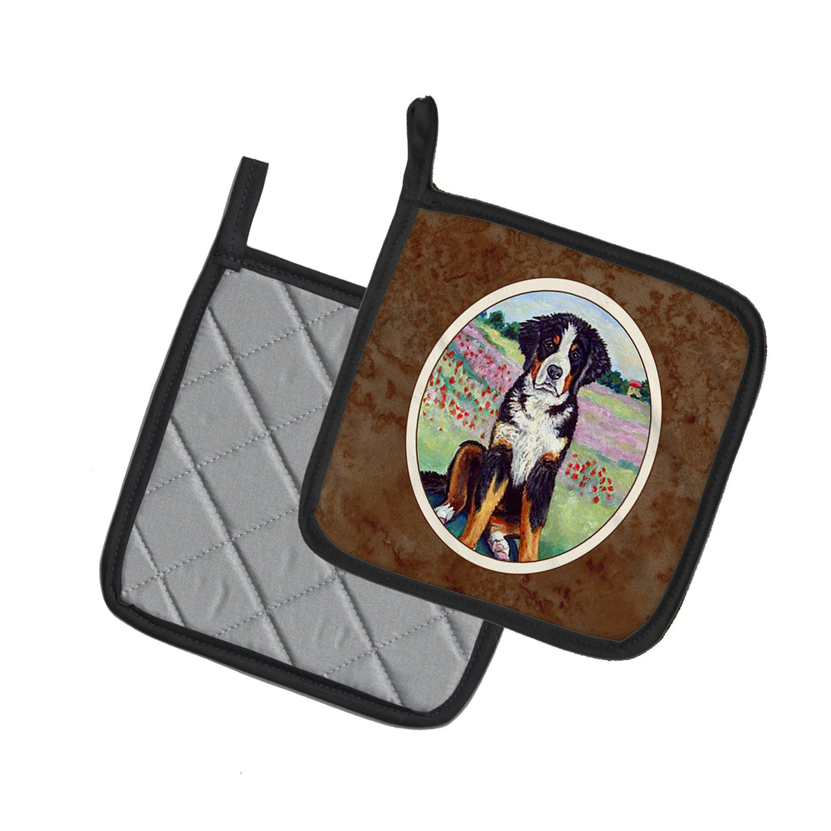 Bernese Mountain Dog Pot Holder Set of 2 Heat Resistant Quilted Hot Pads 7.5 x 7.5 Inch, Insulated Kitchen Trivets for Cooking & Baking