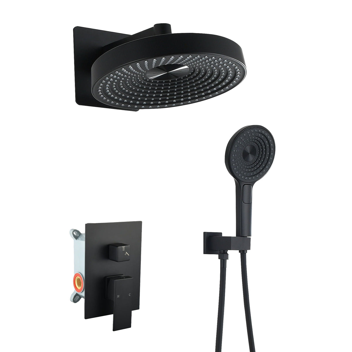 Concealed Shower System 2 Function Set With Control Valve - Matte Black