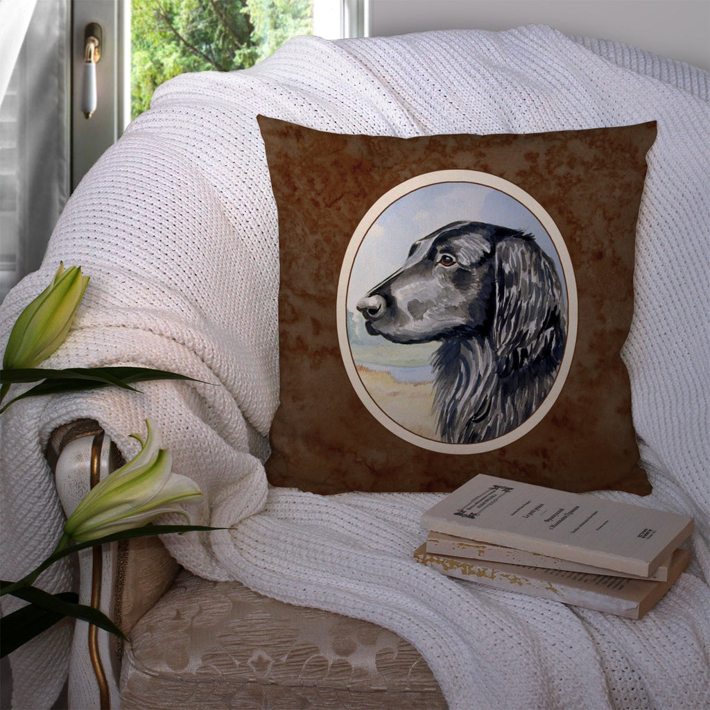Flat Coated Retriever Decorative Throw Pillow 14x14 Indoor Outdoor Accent Cushion, Fabric Cover with Insert for Sofa, Bed, Porch & Living Room