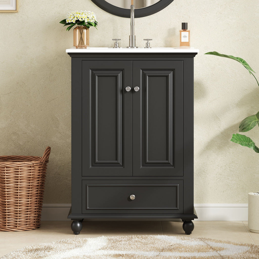 Modern Bathroom Vanity With Sink, Cabinet, And Drawers
