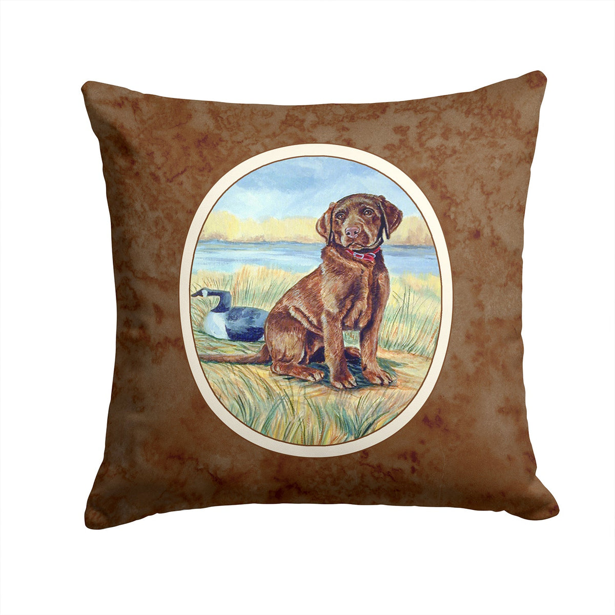 Chocolate Labrador Puppy  Decorative Throw Pillow 14x14 Indoor Outdoor Accent Cushion, Fabric Cover with Insert for Sofa, Bed, Porch & Living Room