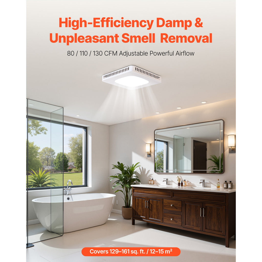 Bathroom Exhaust Fan with LED Light and Adjustable Color Temperatures - White