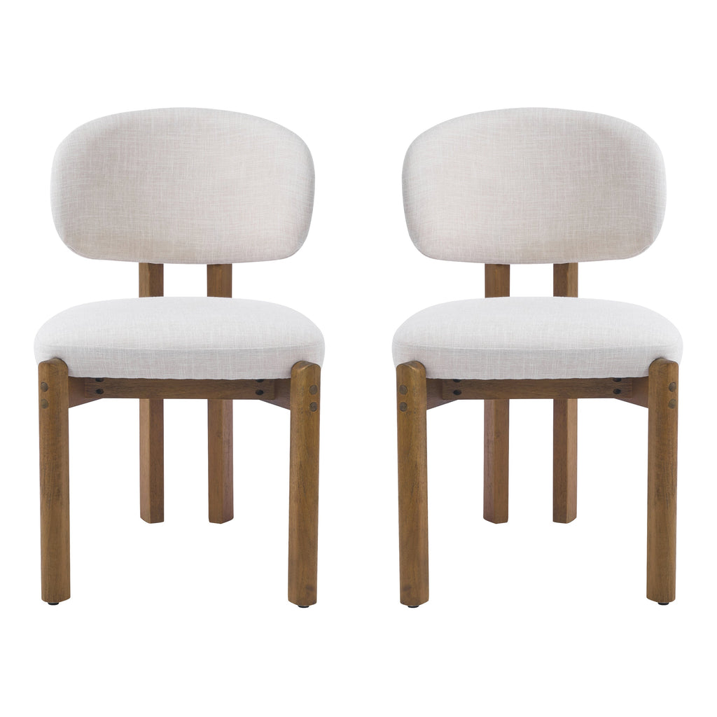 Beige Upholstered Mid-Century Dining Chair with Walnut Frame - Beige
