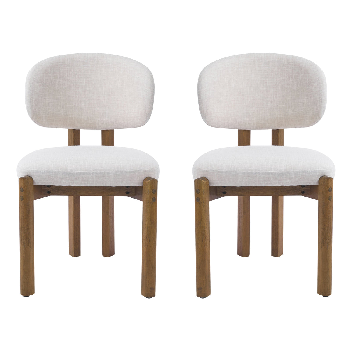 Beige Upholstered Mid-Century Dining Chair with Walnut Frame - Beige
