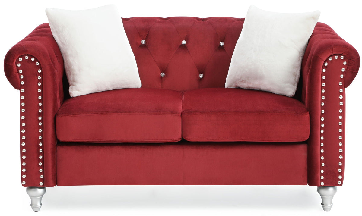 Contemporary Loveseat with Jeweled Tufted Design - Multiple Colors