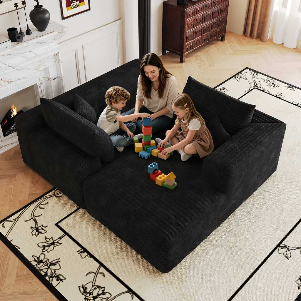 Modern Minimalist Cloud Sectional Sofa with Plush Corduroy Fabric - Light Gray
