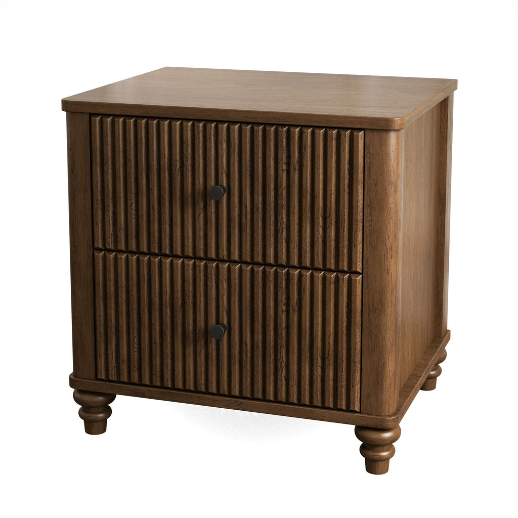 Fluted Nightstand with 3 Drawers - Set of 2 - Dark Brown or Beige