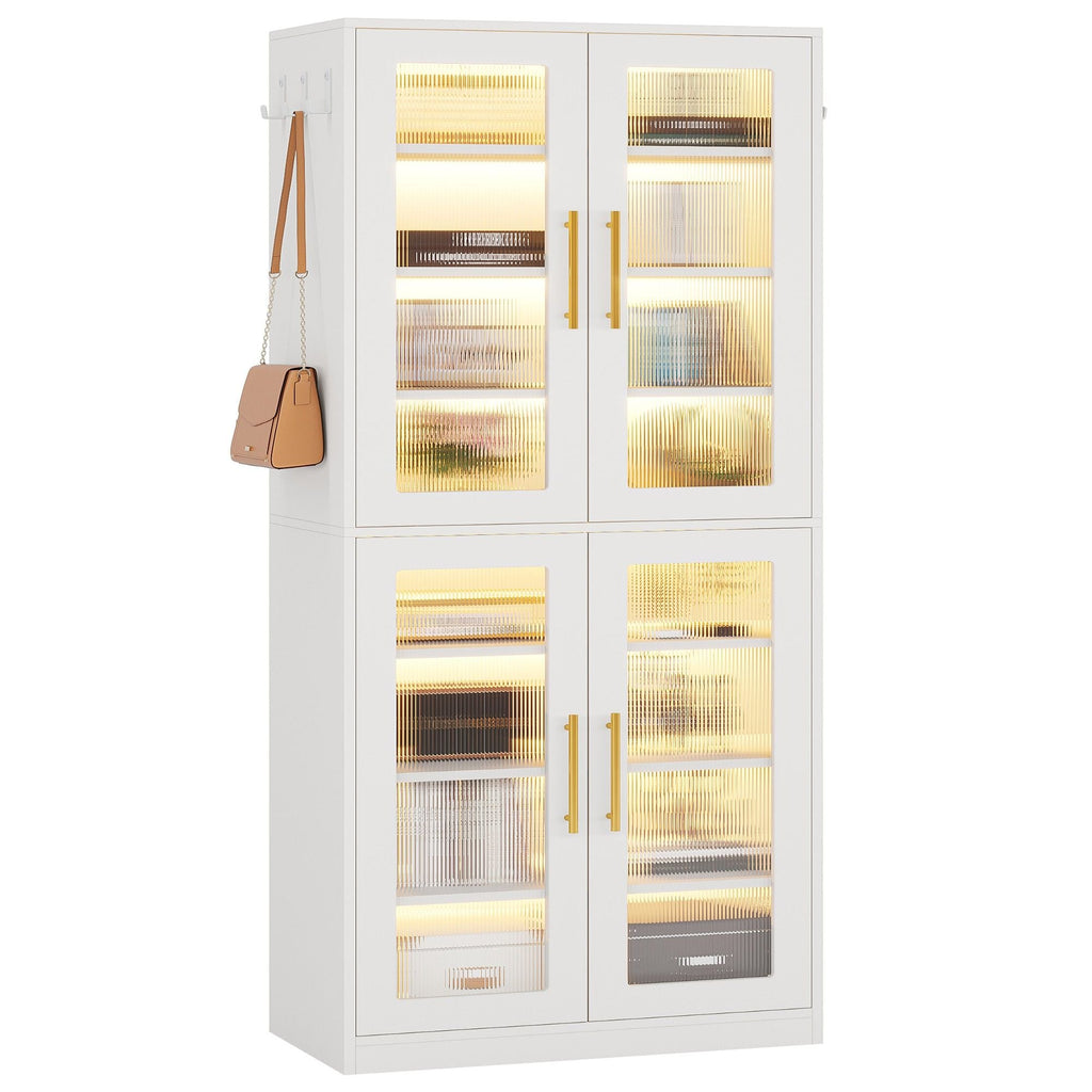 Bookcase With Doors and LED Lighting with Adjustable Shelves - Black, Gray, White