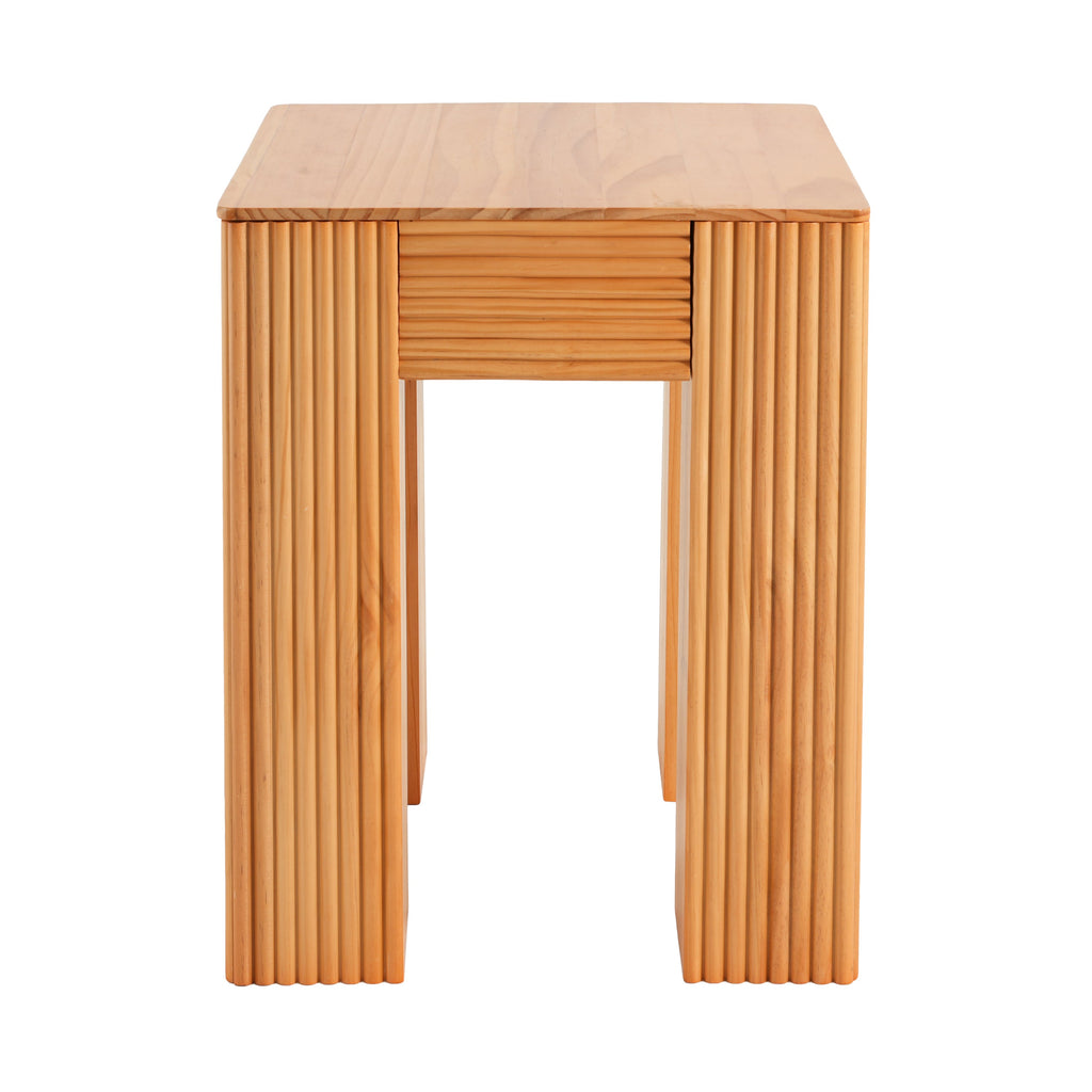 Natural Pine Wood Fluted Side Table with Elephant-Leg Design - Natural Pine