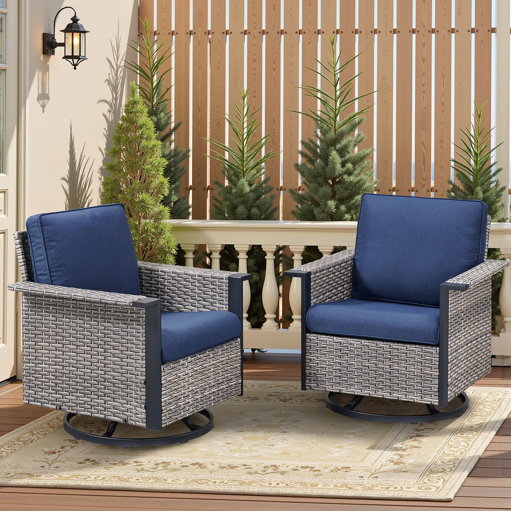 Outdoor Swivel Rocking Chairs with Ergonomic Support - Brown or Gray