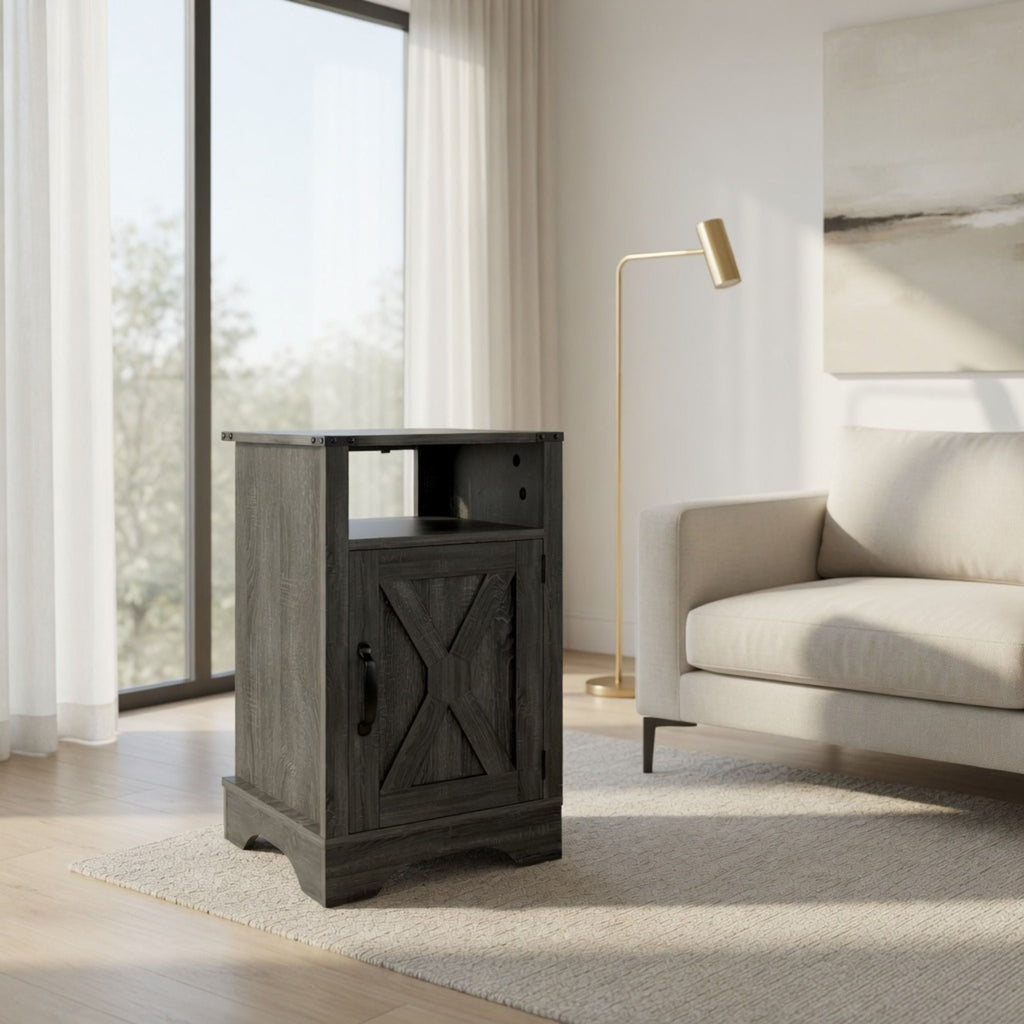 Farmhouse Nightstand with Charging Station & Storage - Multiple Colors