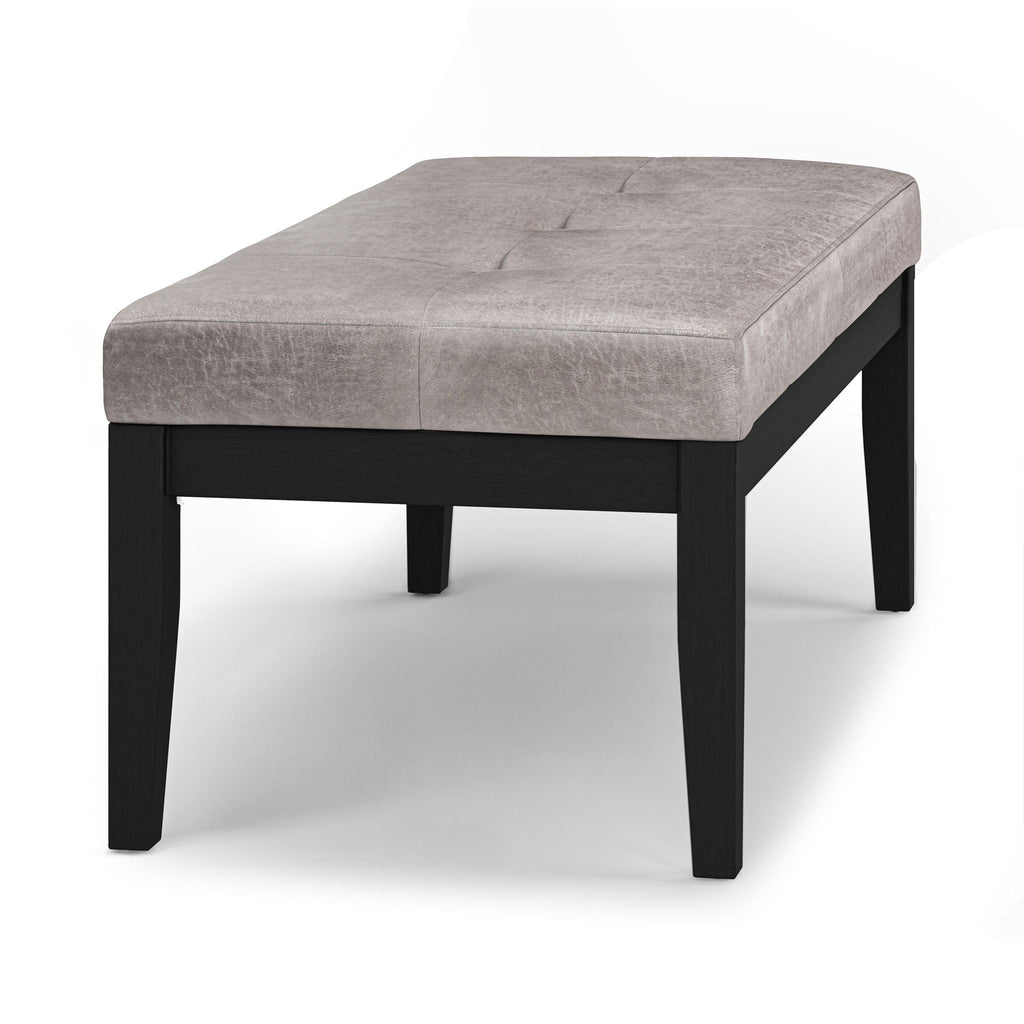 Upholstered Tufted Ottoman Bench with Solid Wood Base - Black, Brown, or Gray