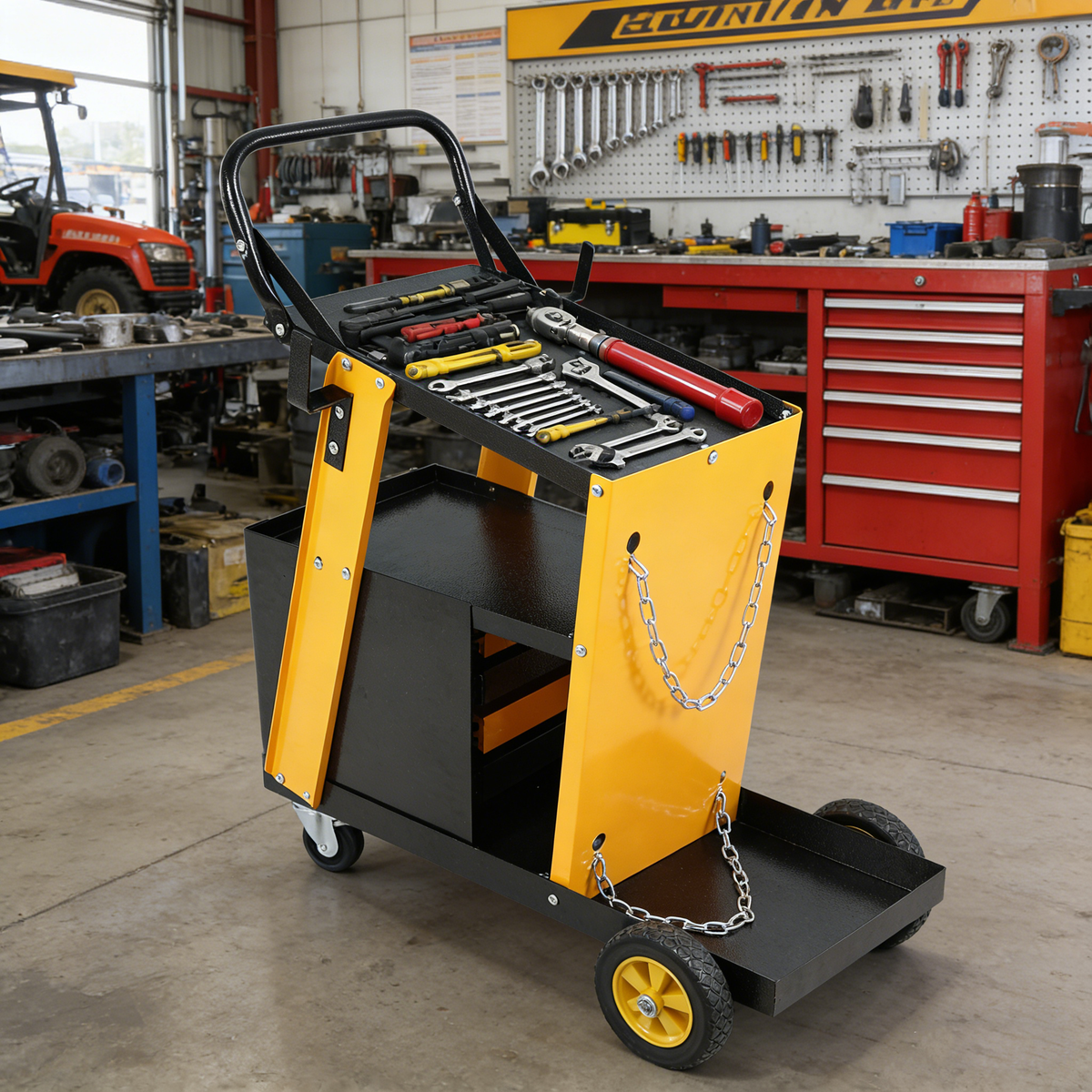 Multi-Function Welder Trolley with 4 Drawers and Safety Chains - Iron