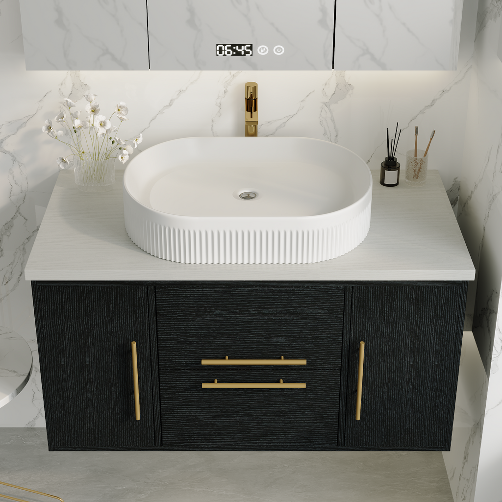 Modern Floating Bathroom Vanity with Ceramic Sink - 39.4 Inch