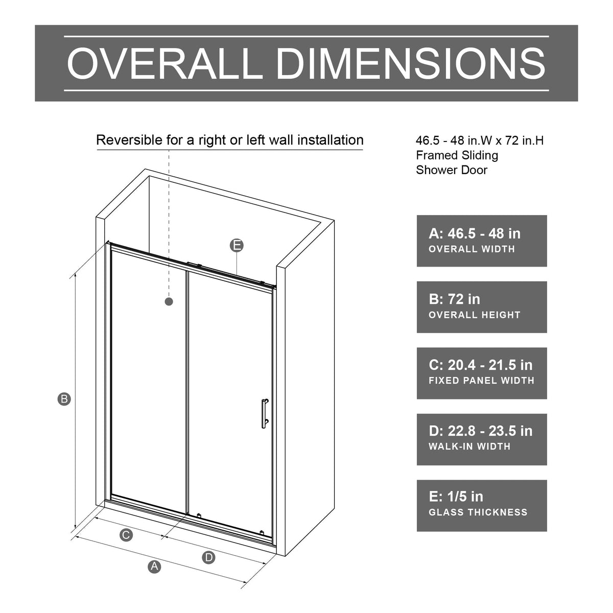Single Sliding Shower Door With Handle - Chrome