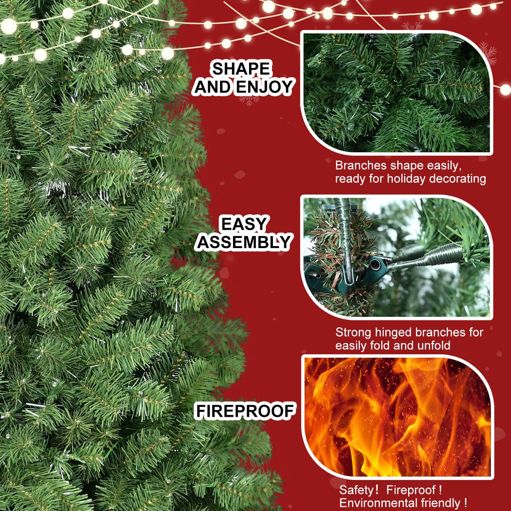 6ft Artificial Christmas Tree with Memory Wire - Hinged Easy Setup - Green
