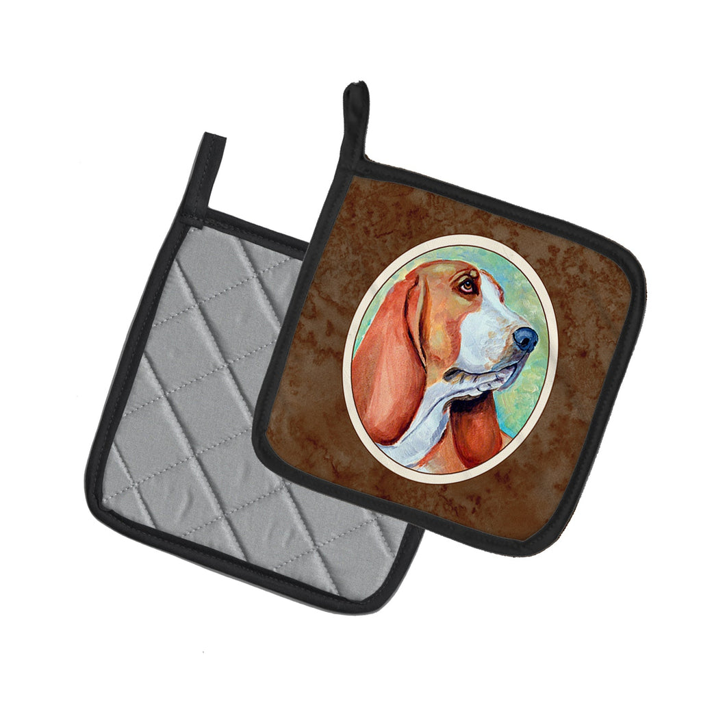 Basset Hound Pot Holder Set of 2 Heat Resistant Quilted Hot Pads 7.5 x 7.5 Inch, Insulated Kitchen Trivets for Cooking & Baking