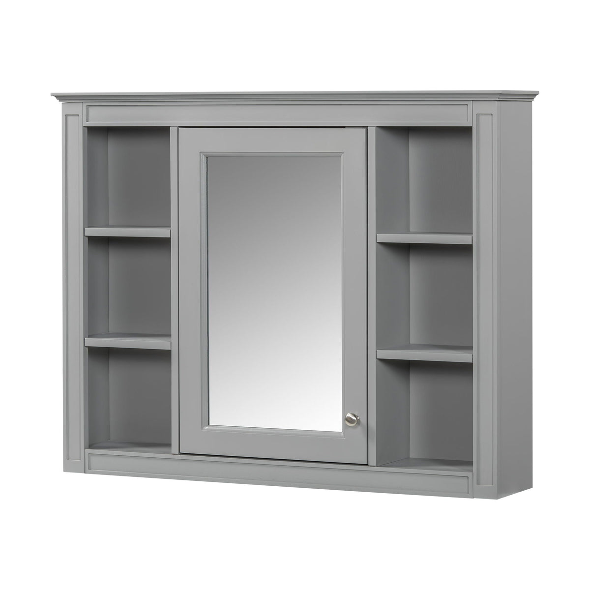 Wall Mounted Medicine Cabinet With Mirror, Storage Cabinet Featuring 6 Open Shelves And Adjustable Interior