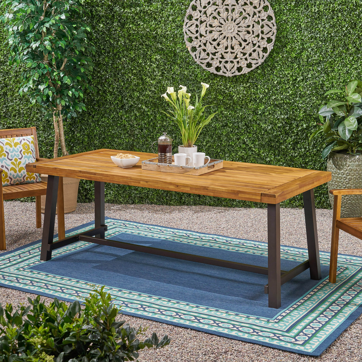 Acacia Wood Outdoor Dining Table with Seating for 8