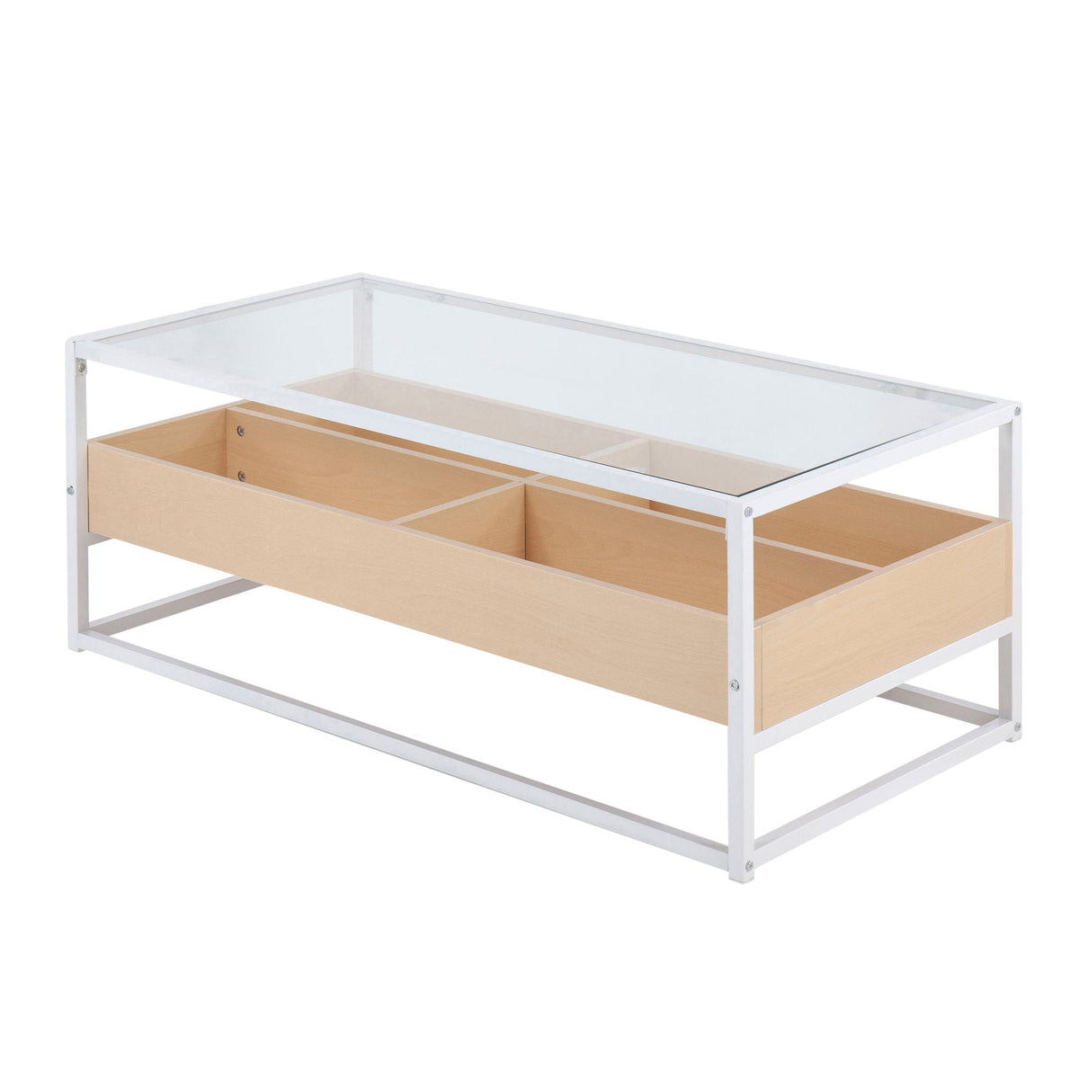 Contemporary Coffee Table with Tempered Glass Top - Beige or Dark Brown