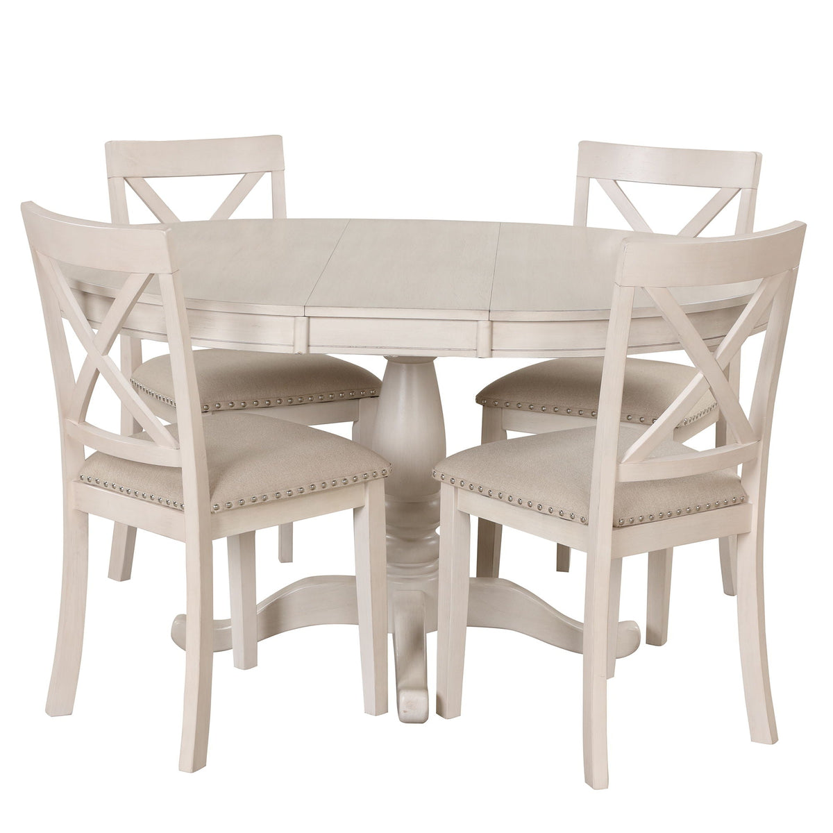 Modern Dining Table Set for 4 with Curved Back Chairs - Beige or Light Brown