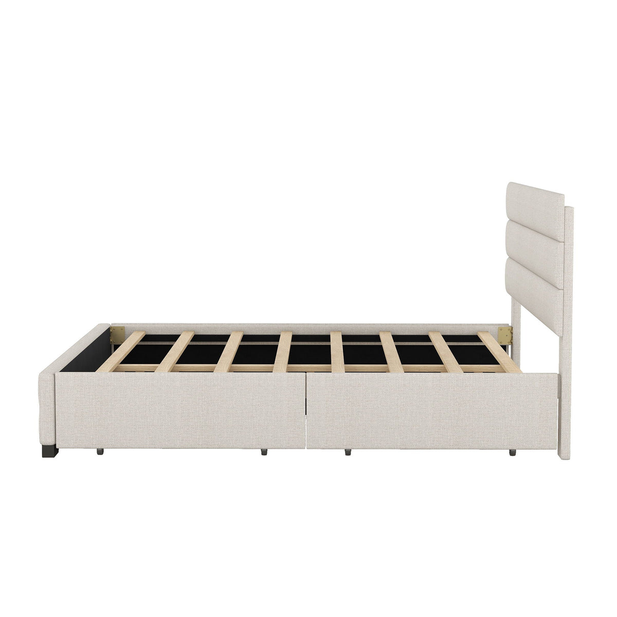 Queen Platform Bed With Twin Trundle And 2 Storage Drawers - Beige