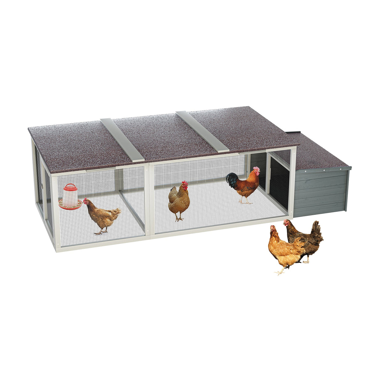 Large Wooden Chicken Coop with Weatherproof Roof - Gray
