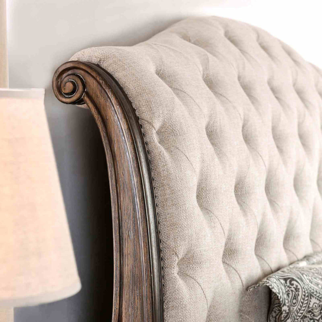 Sleigh Bed With Button Tufted Fabric Headboard And Footboard