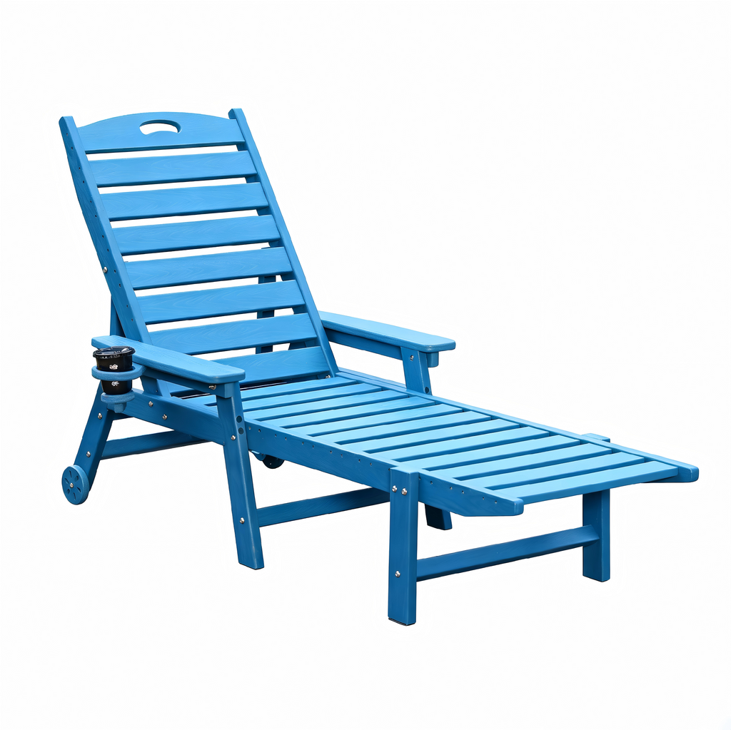 HDPE Outdoor Chaise Lounge Chair with Adjustable Backrest - Navy Blue