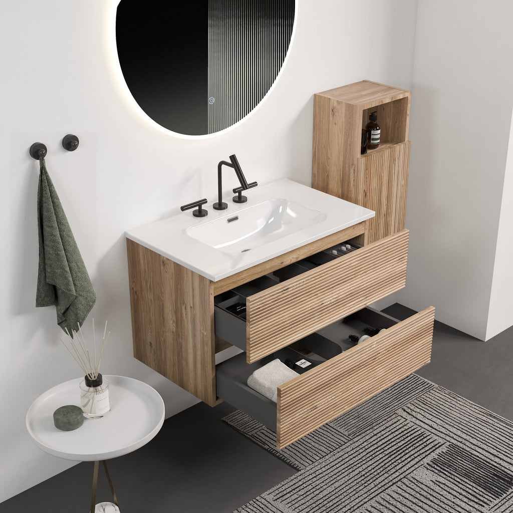 Gloria 30" Wall Mounted Bathroom Vanity with Soft-Close Drawers - Rough Oak