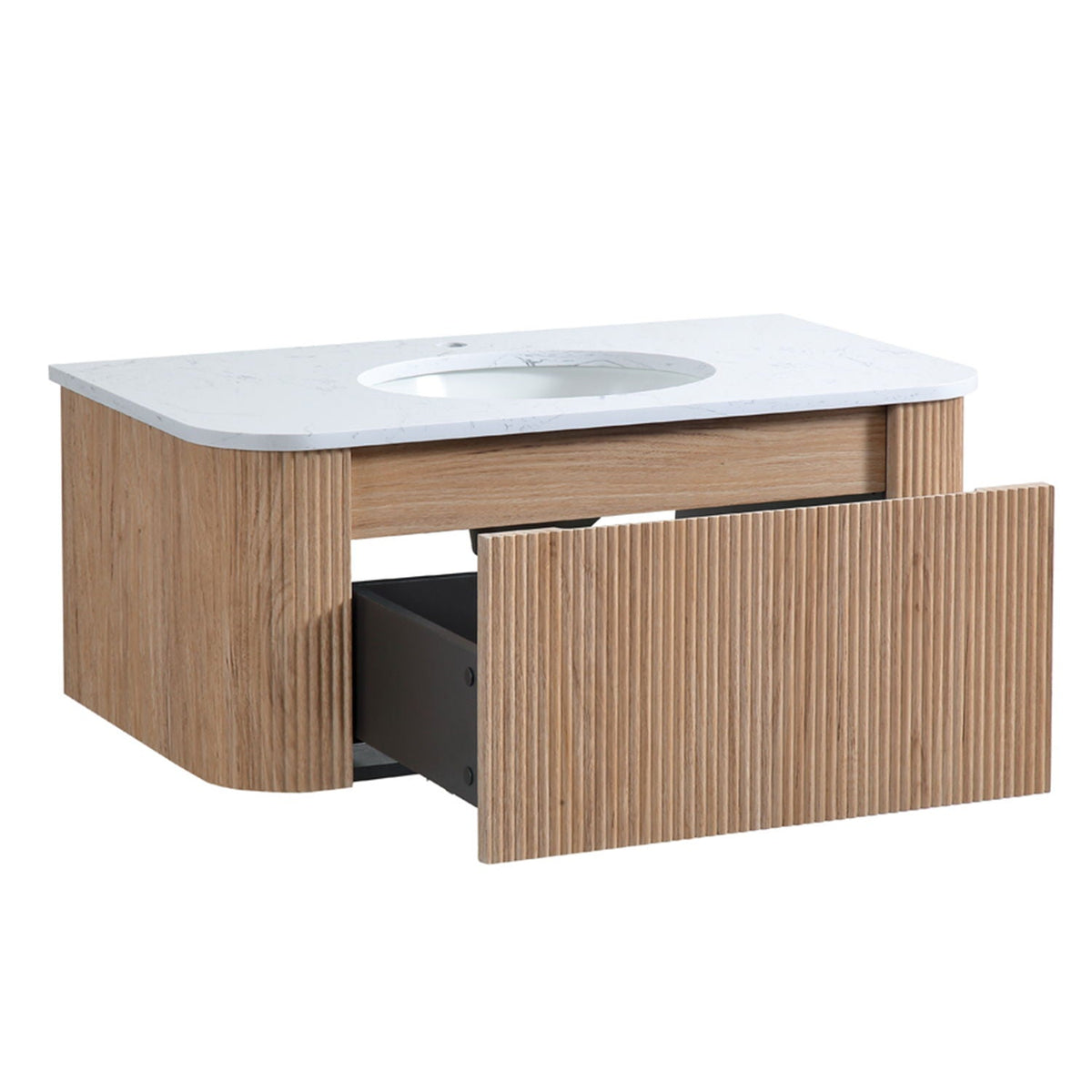 Light Brown Wall Mounted Bathroom Vanity with Sink - Curved Front