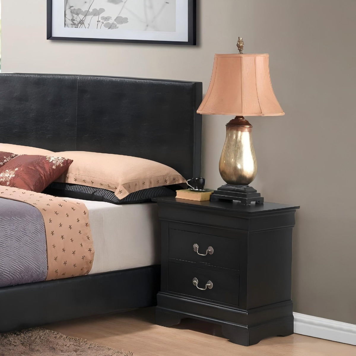 Louis Phillipe Wood Nightstand with Storage Drawers - Multiple Colors