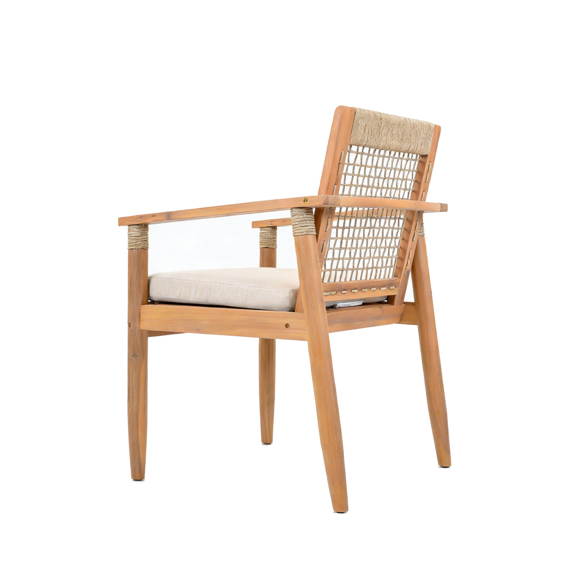 Acacia Wood Outdoor Dining Chairs with Rope Back - Set of 2