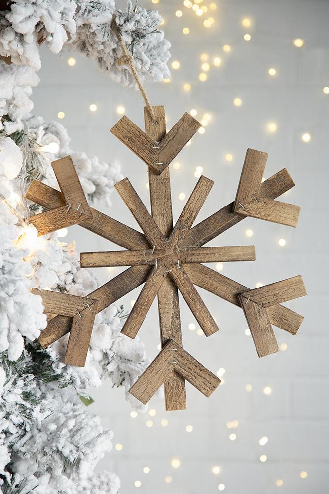 Large Fir Wood Snowflake Ornaments - Set of 2 with Festive Design