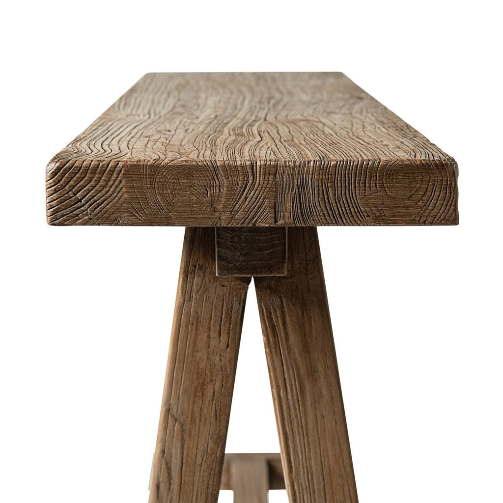 Trestle Coffee Table with Solid Reclaimed Elm Construction - Dark or Light Brown