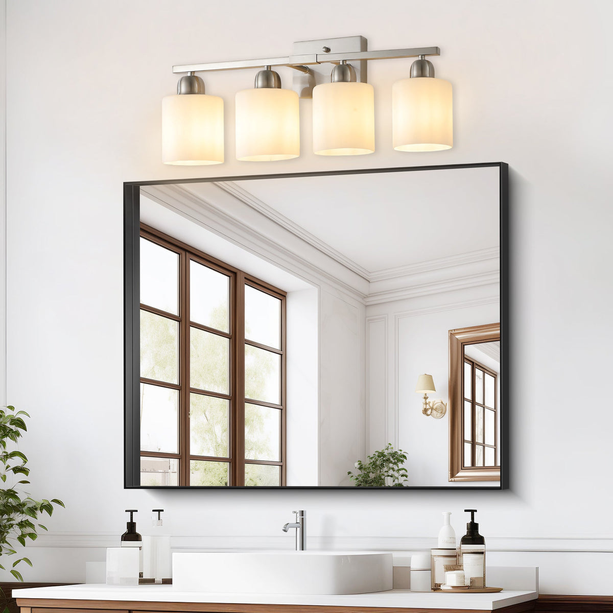 Modern 4-Light Bathroom Fixture with Nickel Finish