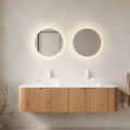 Floating Curved Edge Bathroom Vanity with Glass Basins - 60 Inch