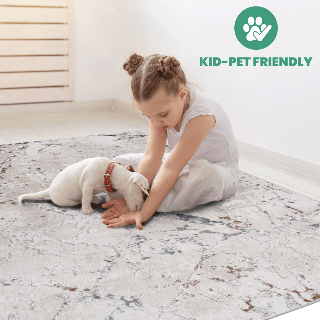 Trendy Polyester Area Rug - Marfi Collection 2x3 with Easy-Care Finish - Multi, Blue+Grey, or Ivory
