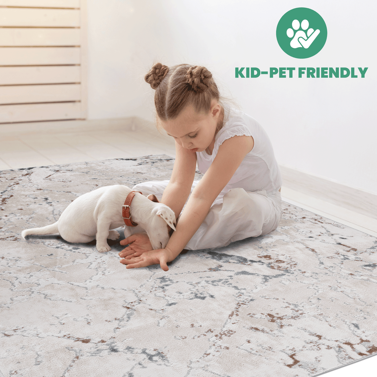 Trendy Polyester Area Rug - Marfi Collection 2x3 with Easy-Care Finish - Multi, Blue+Grey, or Ivory