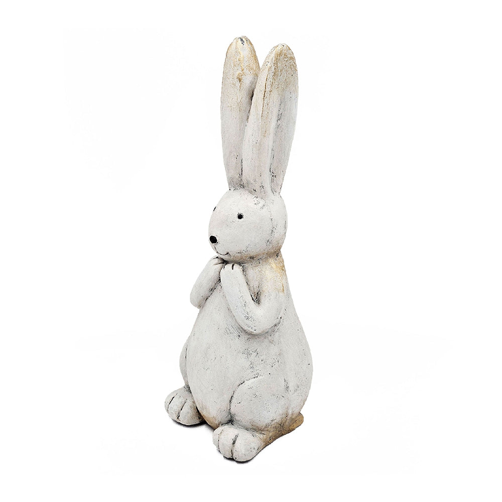 Textured Bunny Figurine with Iron Construction - White
