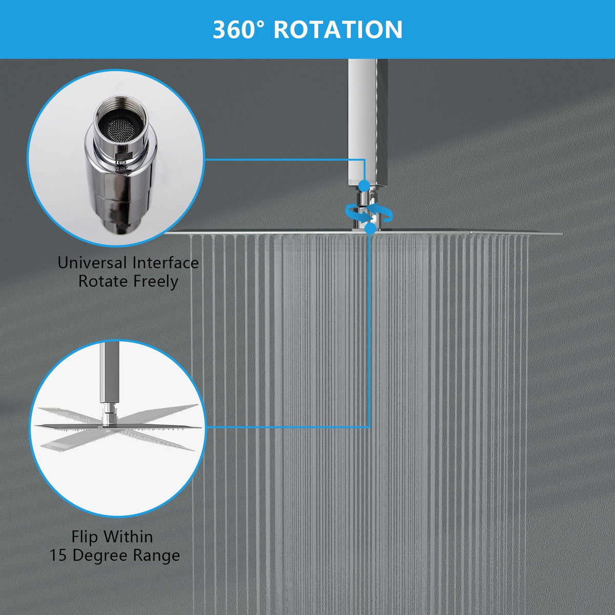 Ultra Thin Square Rainfall Shower Head Stainless Steel, Wall Or Ceiling Mount