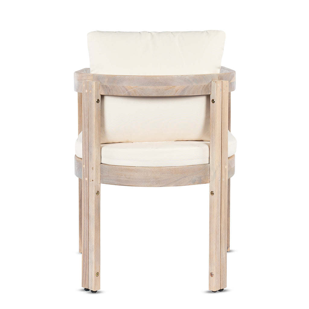 Acacia Wood Dining Chairs Set of 2 with Armrests and Cream Cushions