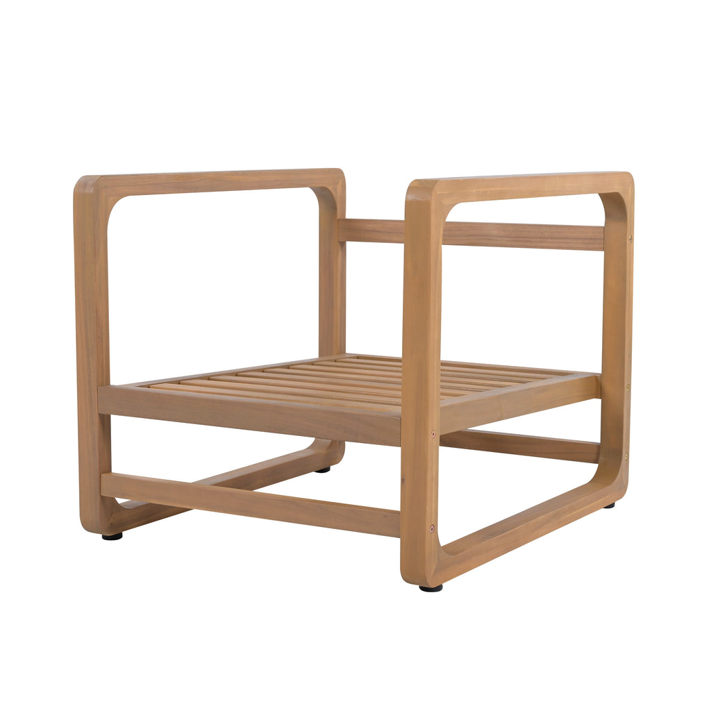 Acacia Wood Lounge Chair with Cushions & Cross-Stretcher Side Table Set