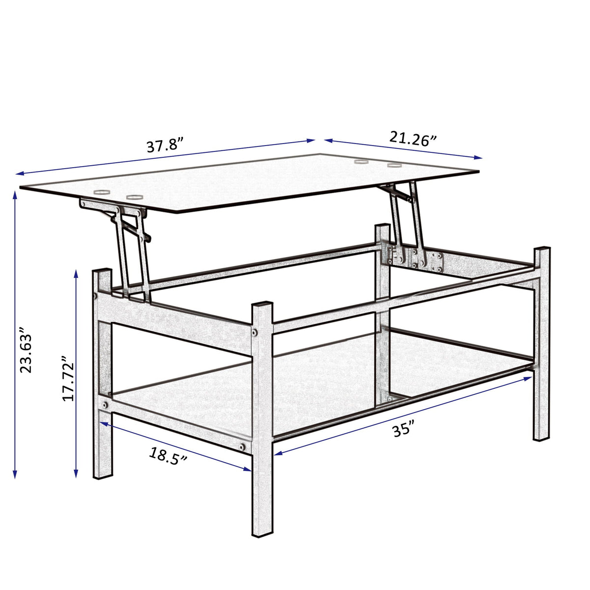 Glass Lift Top Coffee Table with Storage Shelf - Black