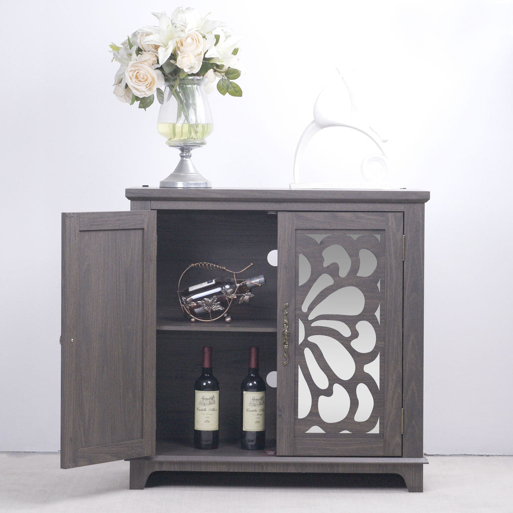 Elegant Sideboard With 2 Acrylic Mirrored Doors, Adjustable Shelf Storage