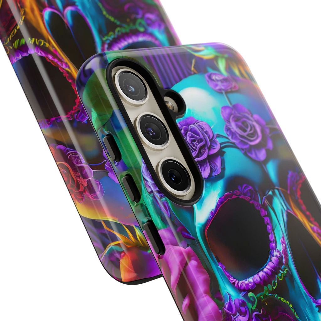 Neon Skull and Roses Vibrant Tough Phone Case