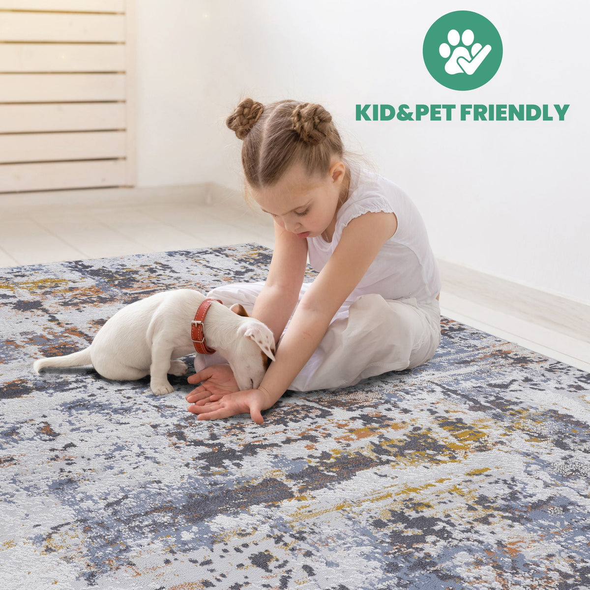 Abstract Runner Rug with Stain Resistance - Beige or Blue